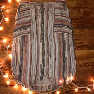 Knee Length Button Striped Skirt